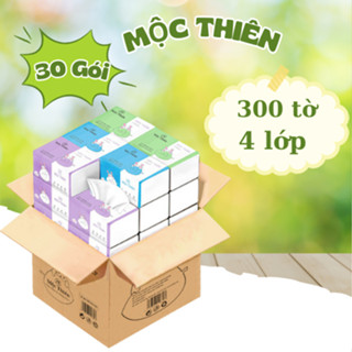 Thùng giấy ăn rút 30 gói mix màu giấy gấu trúc Mộc Thiên 4 lớp mềm mịn cao cấp