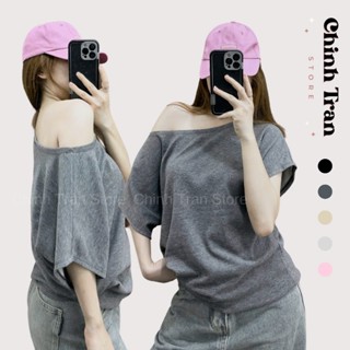 Áo Thun Nữ Lệch Vai Dáng Rộng Cộc Tay Nhiều Màu Basic Trendy - Chinh Trần Store