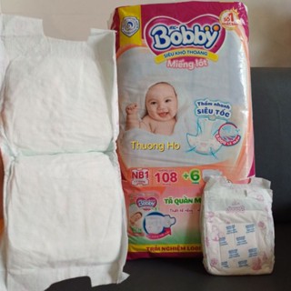 Miếng lót sơ sinh Bobby NB1 108+6 cho bé dưới 5kg (dùng kèm tã vải) hoặc dùng làm BVS. HSD 2028