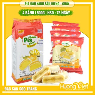 Bánh pía chay đậu xanh sầu riêng Tân Huê Viên lớn 500g, bánh pía Sóc Trăng ăn chay không trứng muối  [TÚI 4 BÁNH]