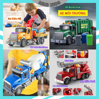 Đồ chơi ô tô mô hình cỡ lớn mô phỏng xe cứu hoả, xe cứu hộ, xe trộn bê tông, xe nâng hạ, xe ben, xe cẩu có đèn nhạc