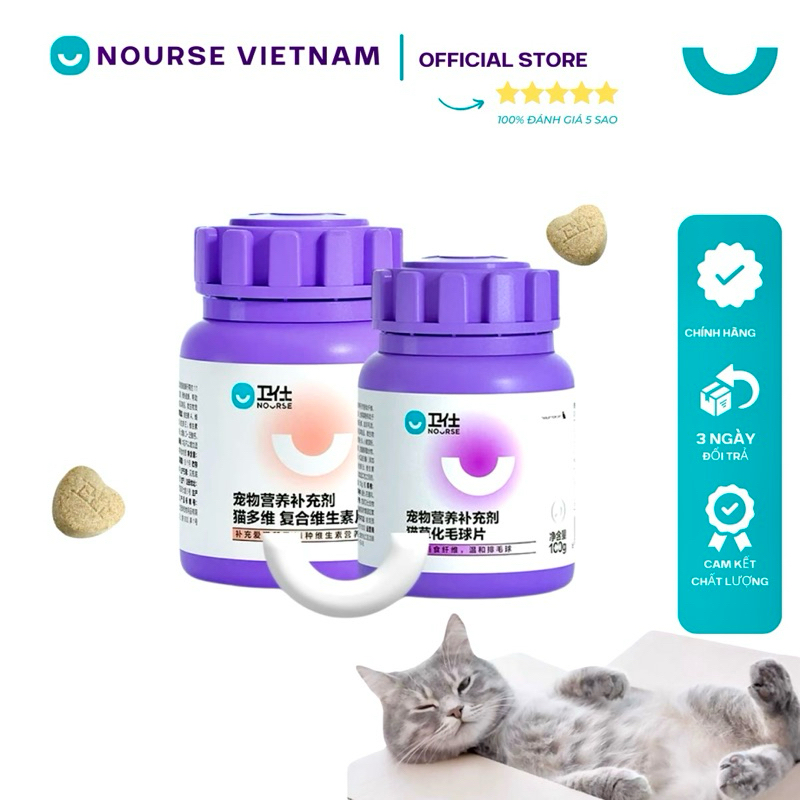 Combo Nourse 11+29 bổ sung cỏ và vitamin giúp tiêu búi lông và tăng đề kháng cho mèo