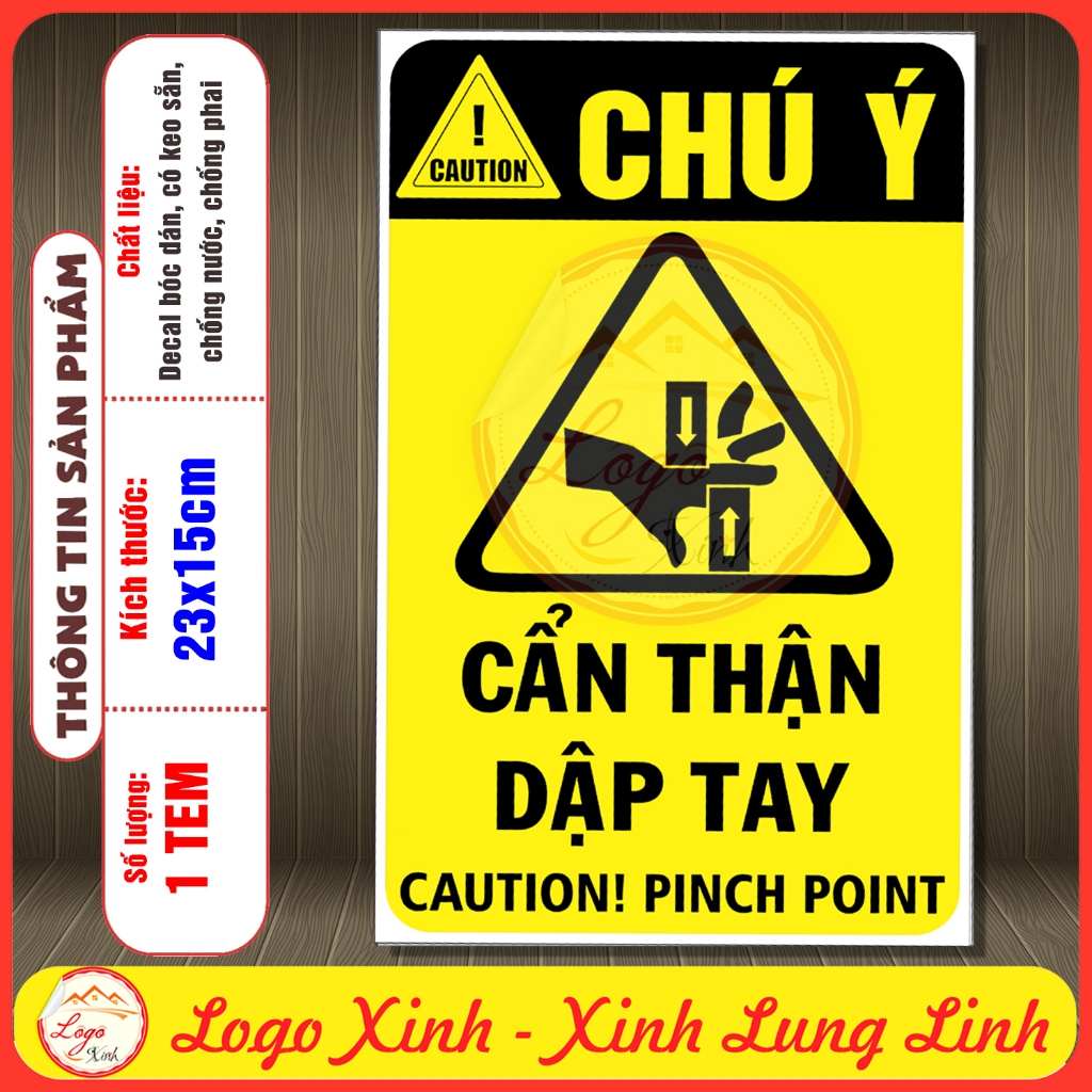 LOGO TEM STICKER CẢNH BÁO CẨN THẬN DẬP TAY , CAUTION PINCH POINT - BIỂN CẢNH BÁO AN TOÀN LAO ĐỘNG