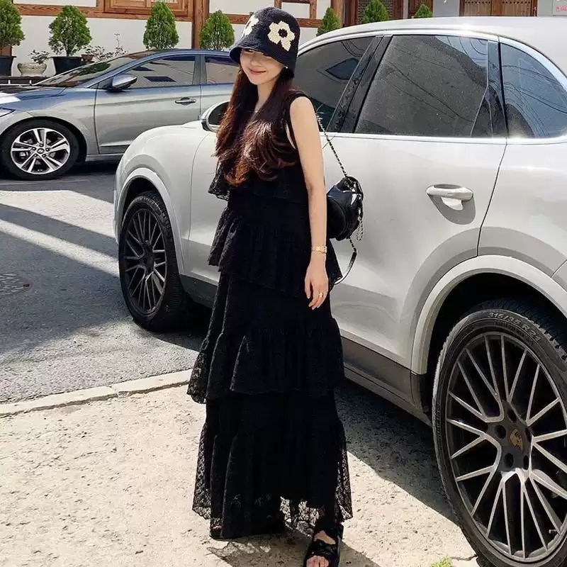 d83|đầm babydoll xếp ly cá tính hàn quốc thanh lịch basic móc ren gd_order