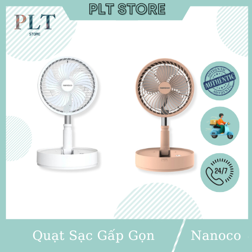 Quạt Sạc Gấp Gọn Pin 3.7V - 7200mAh (Sử Dụng 5-24h) Nanoco NFF1618W, NFF1618P