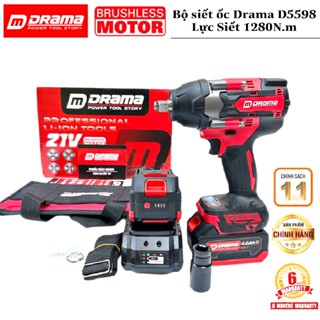 Máy Siết Bulong, Máy Vặn Vít DRAMA D5598 21V, Động Cơ Không Chổi Than, Lực Siết Khủng 1280Nm, BH Chính Hãng
