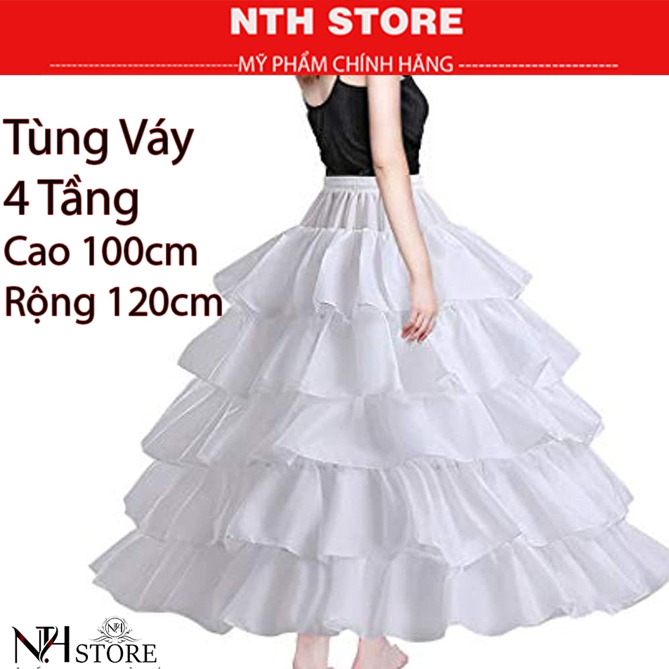 Tùng 4 tầng thép năm lớp vải phi dài đường kính 110cm dùng cho váy cưới