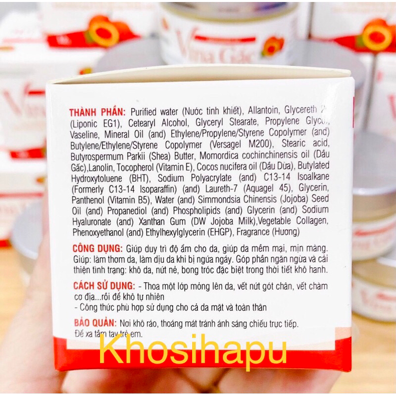 Kem dưỡng ẩm Vina Gấc giúp dưỡng da, làm mềm da, mềm nứt gót chân, hàng chất lượng cao chính hãng 32g