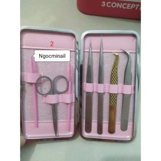 Bộ nhíp nối mi cơ bản cho học viên gồm ví, nhíp cong thẳng, nhíp volum, chổi mi