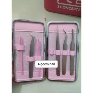 Bộ nhíp nối mi cơ bản cho học viên gồm ví, nhíp cong thẳng, nhíp volum, chổi mi