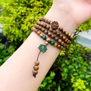 Chuỗi Trầm Hương Tốc 108 hạt 6mm + charm Sen bích + Hoa Sen Trầm - Vòng tay gỗ Nam Nữ tự nhiên