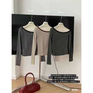 (Hương Muối)Áo thun kẻ dài tay lệch vai kẻ nhỏ - mã 9761 hàng WG WE