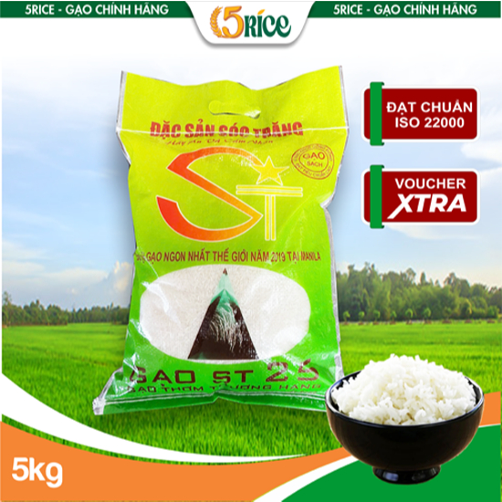Gạo ST25 Xanh Túi 5kg – Gạo thơm dẻo, đậm vị chính hãng 5RICE