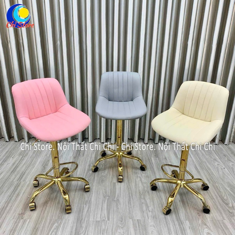 Ghế Make Đẹp Chân Bánh Xe Nâng Hạ 65-85cm Xoay 360 Độ Mẫu Sò Cup Bọc Da Cao Cấp, Ghế Xoay Quầy Bar X