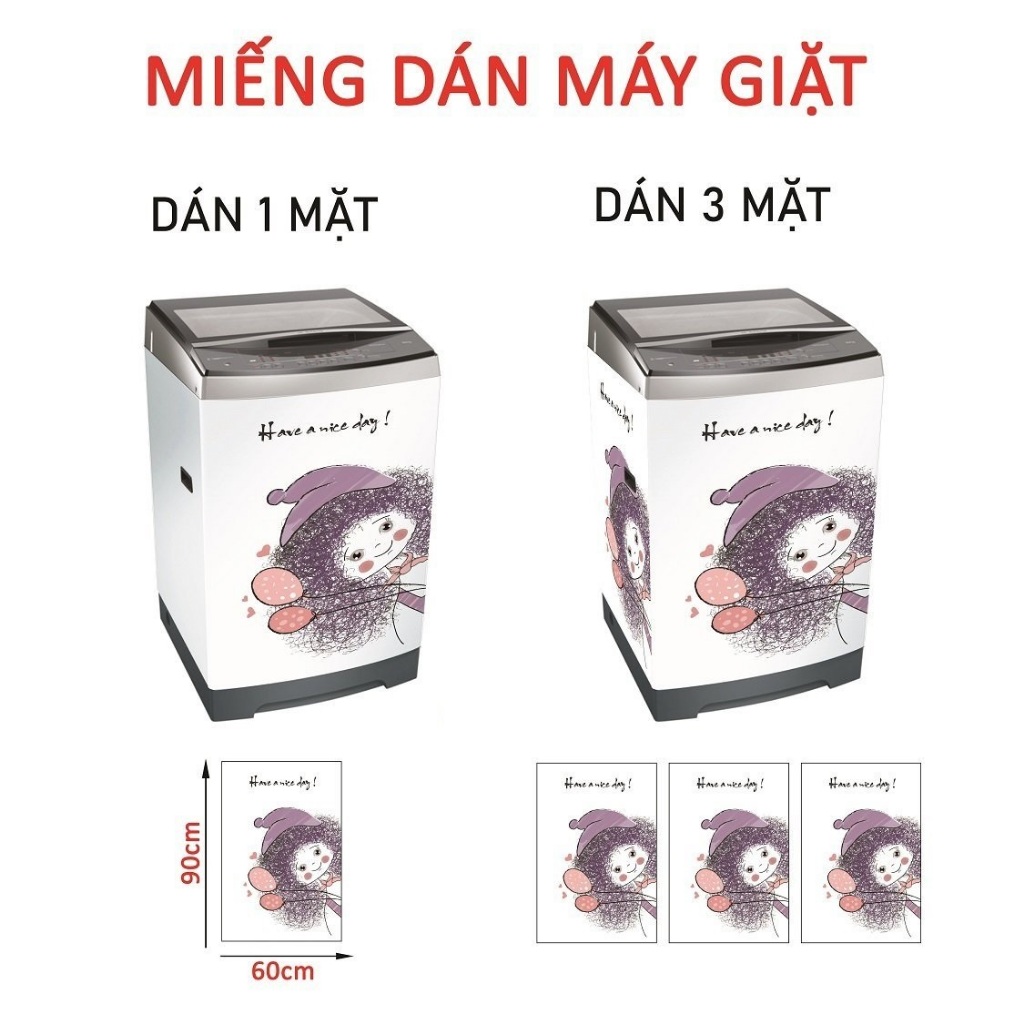 Decal dán máy giặt TÓC XOĂN (TRẮNG) - KT (60x90) cm