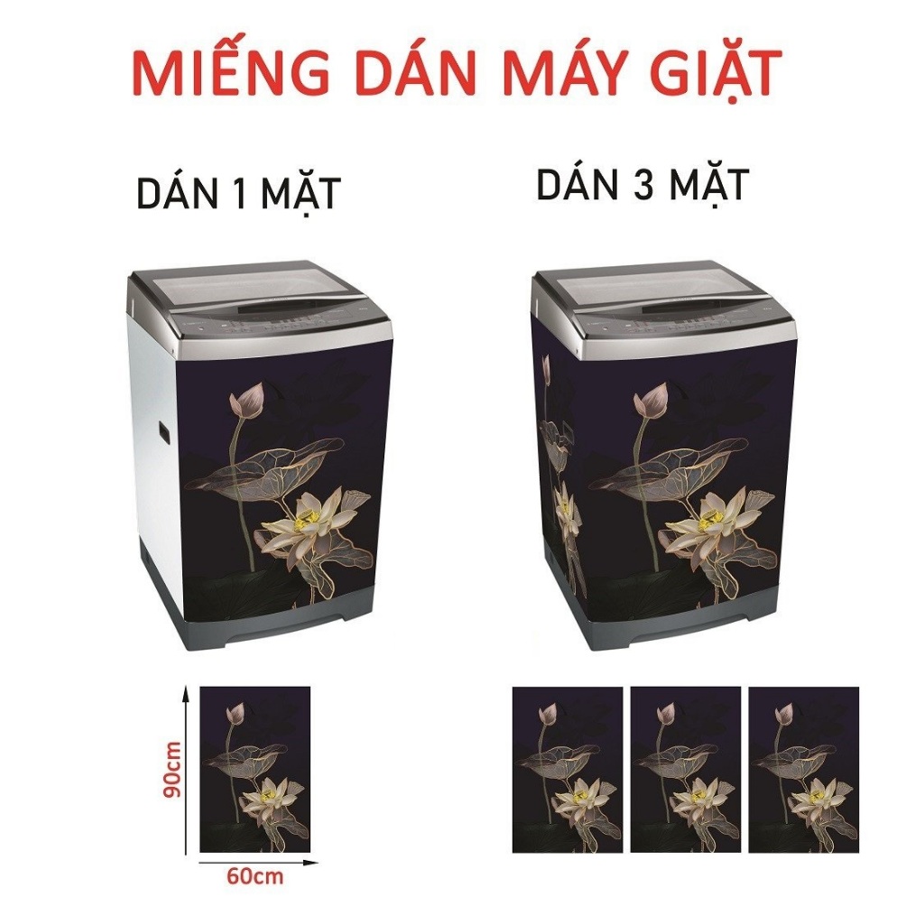 Decal dán máy giặt SEN TÍM ĐEN - KT (60x90) cm