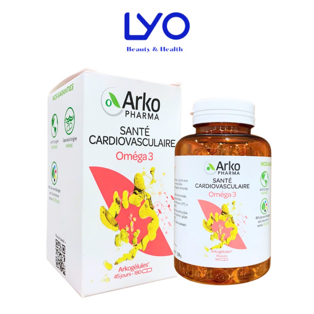 Viên Uống Dầu Cá Hỗ Trợ Tim Mạch Arkopharma Arkogelules Omega 3 Pháp 180 viên/Hộp