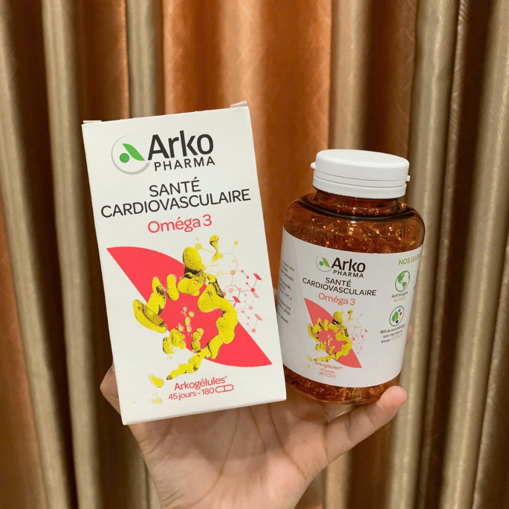 Viên Uống Dầu Cá Hỗ Trợ Tim Mạch Arkopharma Arkogelules Omega 3 Pháp 180 viên/Hộp