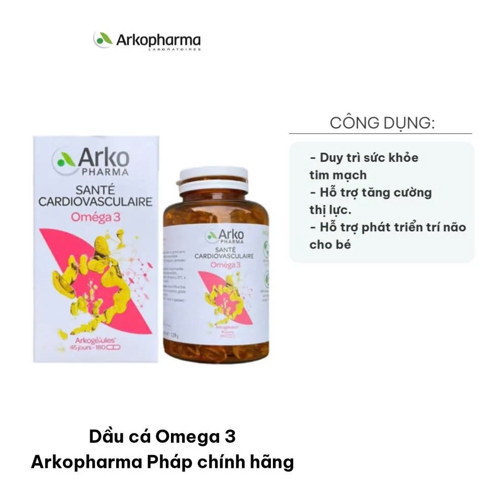 Viên Uống Dầu Cá Hỗ Trợ Tim Mạch Arkopharma Arkogelules Omega 3 Pháp 180 viên/Hộp