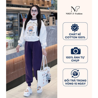 Đồ bộ nỉ nữ NH2T in hình thỏ thêu chữ BROWN & POLSON chất cotton form vừa tôn dáng SN22