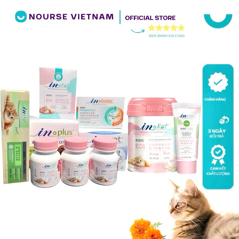 Combo Vitamin cho mèo InKat với Lysine Taurine Tiêu Búi Lông Dưỡng Lông Bổ Khớp NourseVietnam