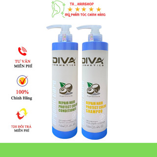 Dầu gội collagen phục hồi kiềm dầu sạch gàu mềm mượt tóc hư tổn khô sơ cặp gội xả Diva Xanh