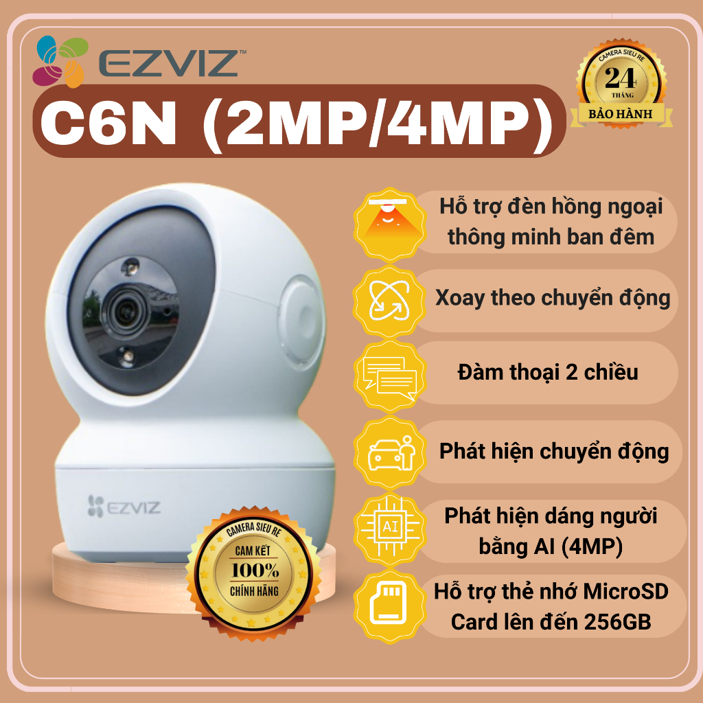 Camera wifi Ezviz C6N PRO 3MP C6N G1 5MP/8MP xoay 360 độ, theo dõi chuyển động, đàm thoại 2 chiều, B