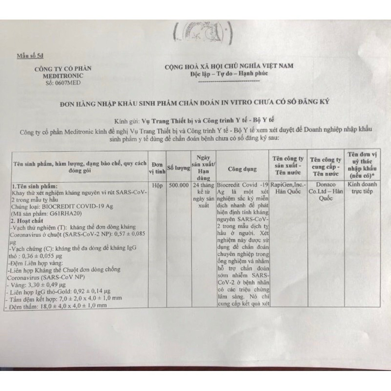 [ HỘP 20 QUE KIT] HỘP NGUYÊN 20 QUE KIT TEST KHÁNG NGUYÊN COVID 19 BIOCREDIT HÀN QUỐC