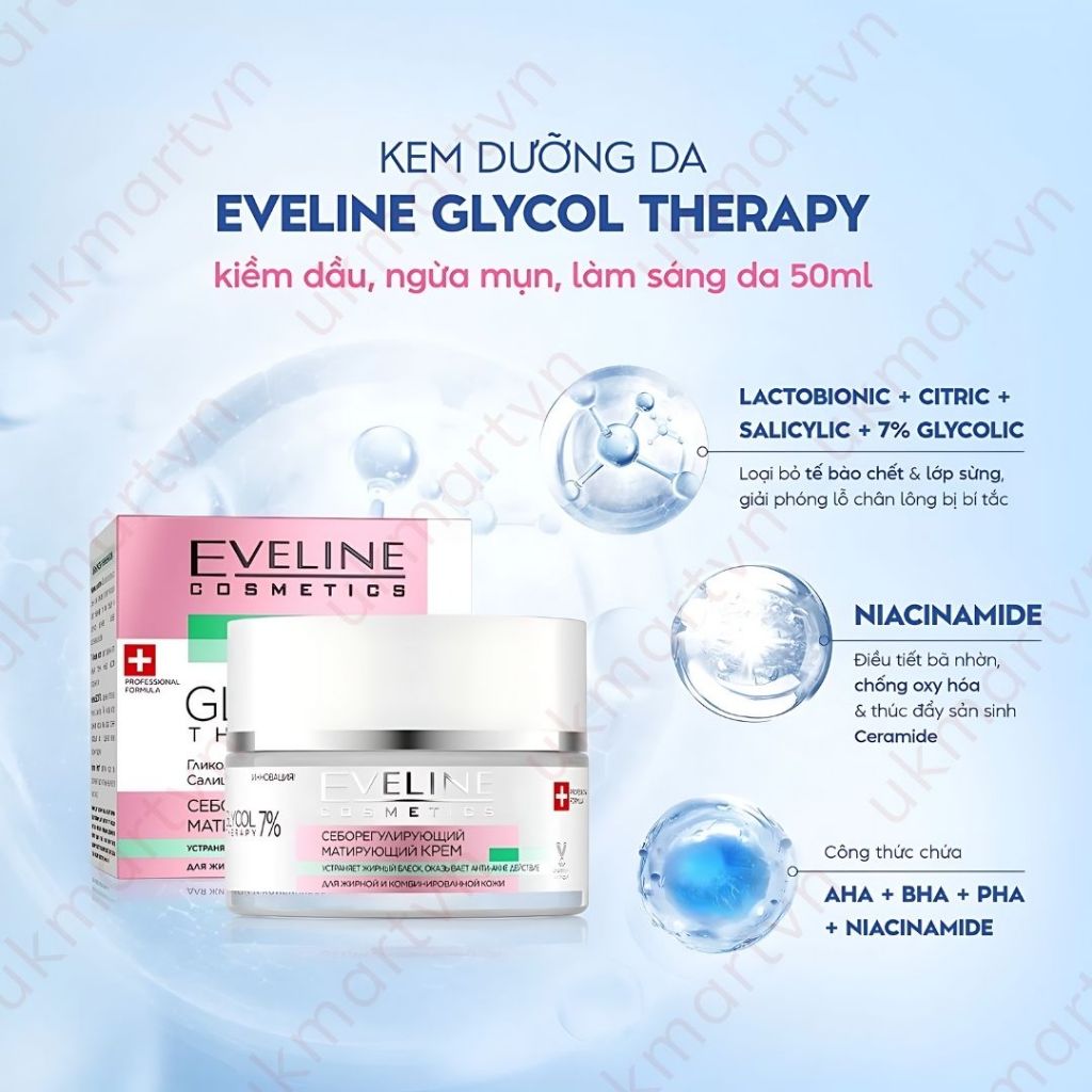 Kem Dưỡng Eveline Glycol Therapy 5% Anti Wrinkle Correcting - Trẻ Hoá Da Với 5% Glycolic Acid 50ml