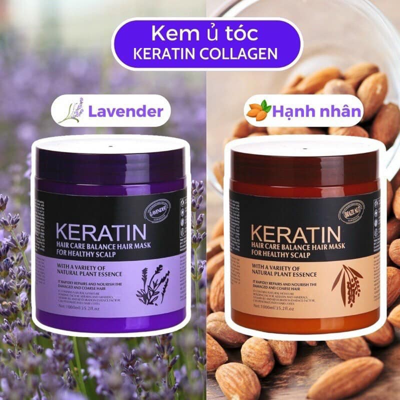 Kem ủ tóc, Hấp dầu KERATIN COLLAGEN 1000ML LAVENDER BRAZIL NUT - Ủ hấp tóc cung cấp dưỡng chất KERAT