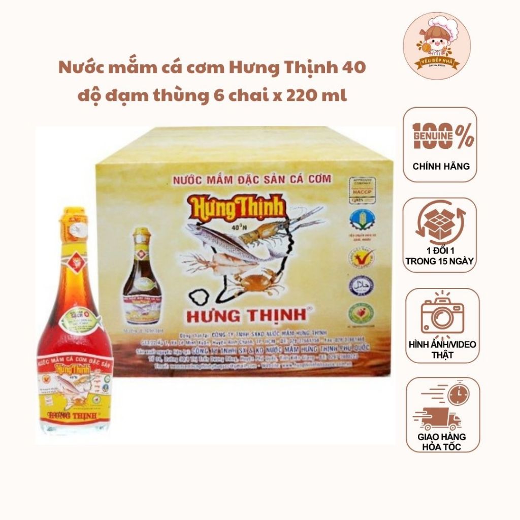 Thùng 6 chai nước mắm đặc sản Hưng Thịnh 40 độ đạm 220ml/chai