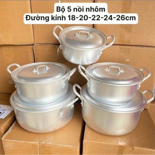 Bộ Nồi Nhôm 6 Cái - Xoong Nhôm Quốc Dân (0.5 kg - 3 kg gạo)