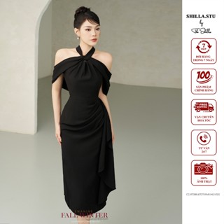 Váy đầm thiết kế cao cấp màu đen trễ vai phối yếm sang trọng [ Ảnh thật ] The Shilla-CG.R73B5.67D7