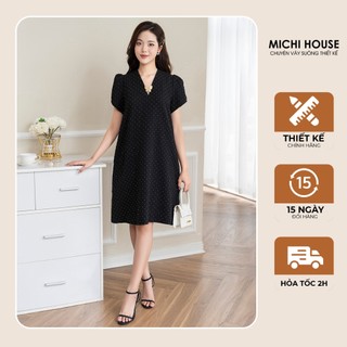 Đầm Suông MICHI House Váy Xuông Dự Tiệc Cổ V Dáng Dài Đến Gối Bigsize V749