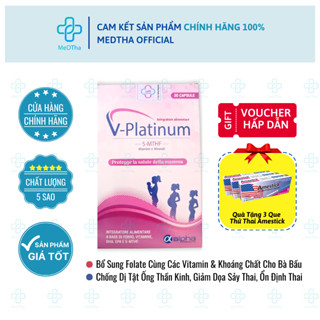  V-Platinum 5-MTHF - Bổ Sung Acid Folic   Folate Sắt Vitamin Tổng Hợp Hỗ Trợ Sinh Sản  30 Viên  