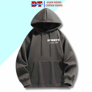(TẶG 1 DẦU_GỘI XAH TỪ SHOP CHUYÊN) (40-68KG) Áo Hoodie Nỉ bông Thu Đông TRƠN Phối Nón To In Chữ SPORTY màu Xám/Đen UNISE