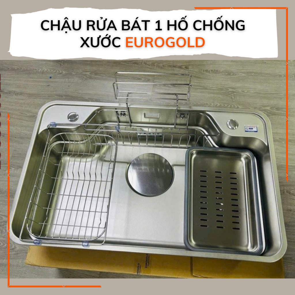 Chậu rửa bát 1 hố chống xước Eurogold EUC87848EB, EUC88050EB, Bồn rửa chén kích thước 78*48cm