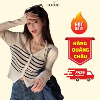 Áo thun len LUHAZO dệt kim có cổ polo cổ bẻ dài tay cho nữ croptop cài khuy nhỏ đơn giản basic Hàn Quốc L99 HL-2.1