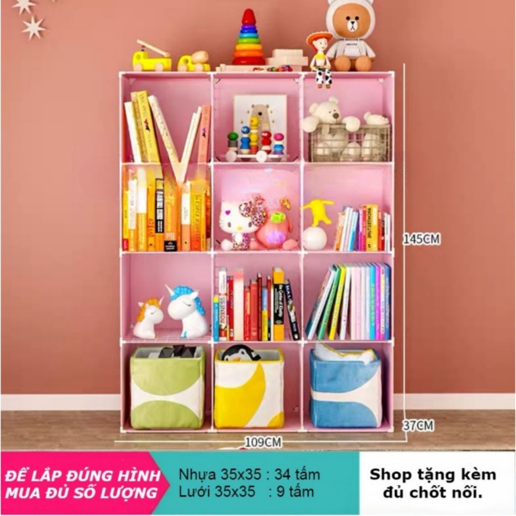 TỦ KỆ NHỰA LẮP GHÉP ĐỂ ĐỒ CHƠI, GẤU BÔNG, SÁCH VỞ CHO BÉ YÊU