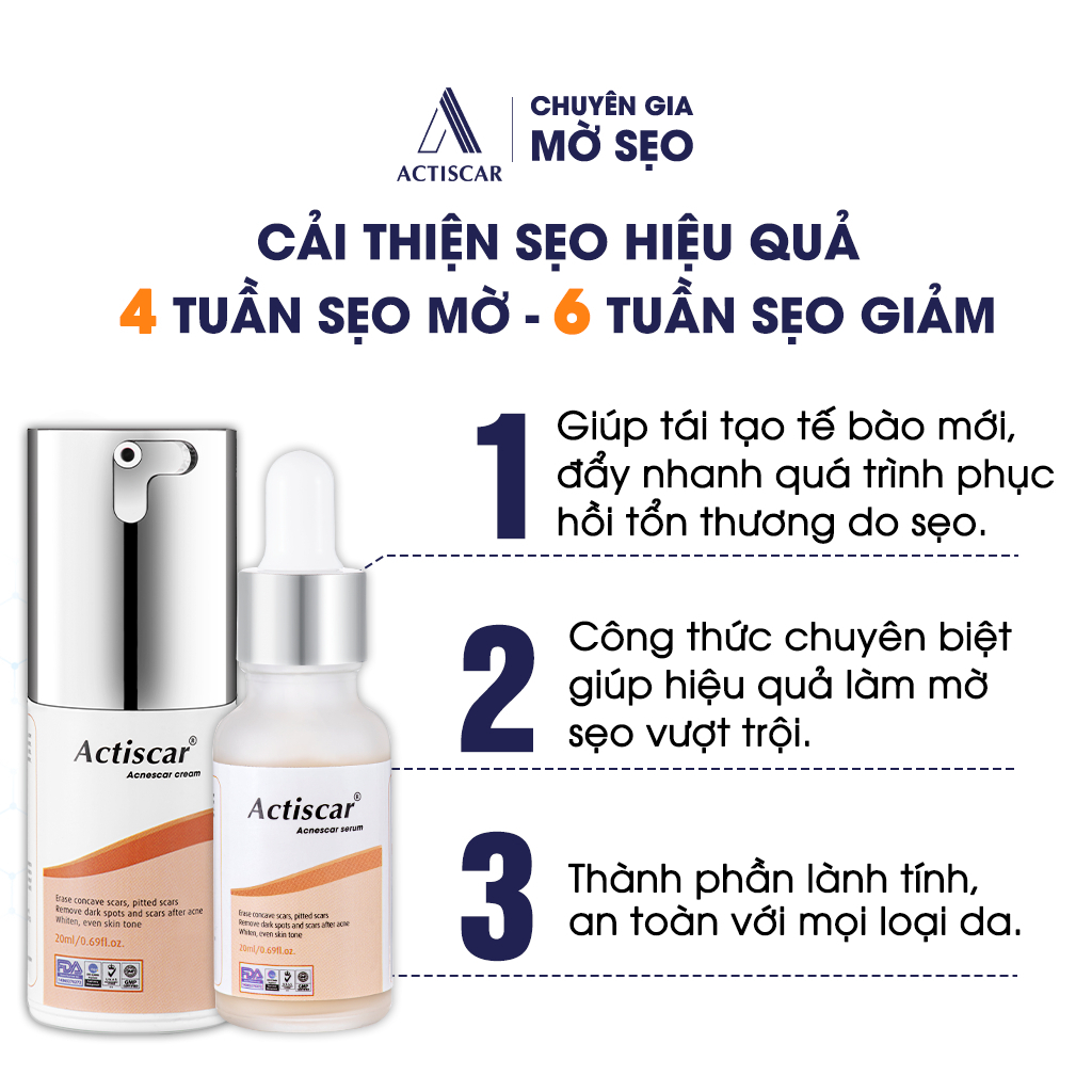 Kem Sẹo Và Serum Chuyên Sâu Lấp đầy Sẹo Rỗ, Sẹo Lõm, Xóa Sạch Sẹo Thâm Lâu Năm Actiscar
