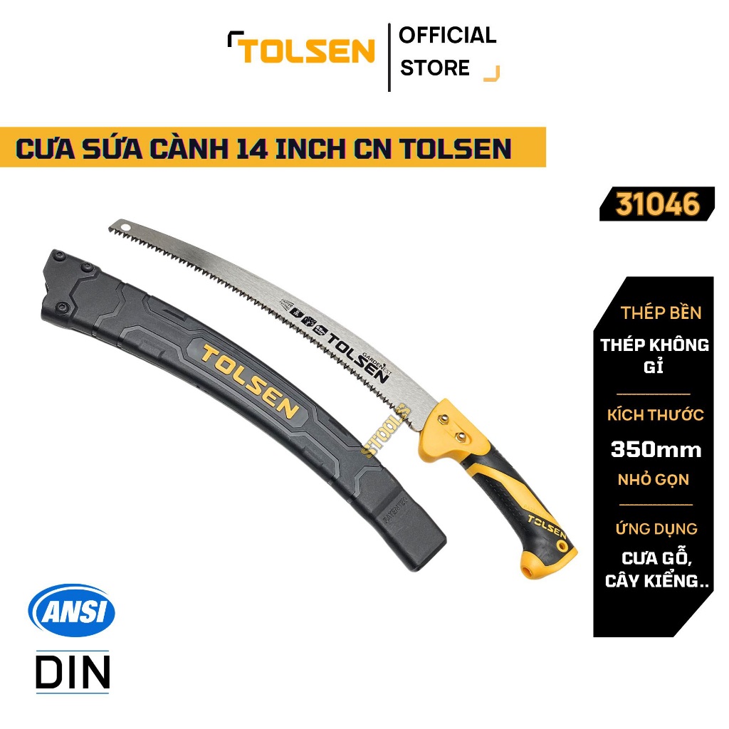 Cưa sứa cắt cành công nghiệp lưỡi cong 14 inch/ 350mm TOLSEN, lưỡi cưa chống mòn, cưa gỗ, cây kiểng