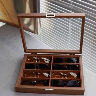 (New 2024) Hộp Đựng Kính Mắt 8 ngăn mẫu mới nhất làm bằng gỗ khóa bằng đồng nội thất nỉ cao cấp