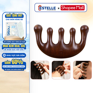Lược Gỗ Đàn Hương ESTELLE, Lược Massage Năm Cánh Chống Tĩnh Điện Gỗ Đàn Hương Da Đầu Cơ Thể Kinh Tuyến Lưu Thông Máu