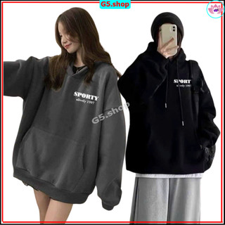  Áo Hoodie Chui Đầu SPORTY Form Rộng Nam Nữ Unisex Hai Màu Đen, Xám, size 40-68kg