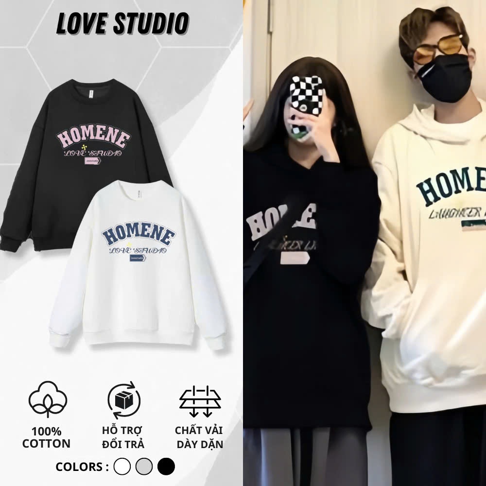 Áo Hoodie ,áo hoodie đôi Sweater nam nữ Homene ,áo hoodie có mũ nỉ cotton mịn from Hàn Quốc [A104]