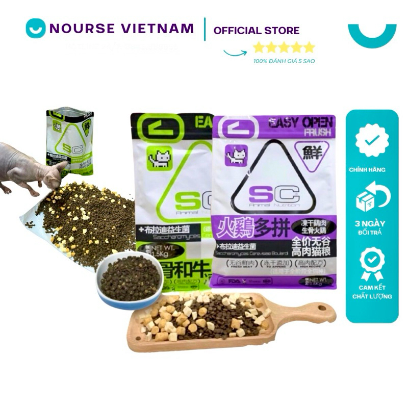 Hạt cho mèo mọi lứa tuổi SC Thức ăn khô cho mèo GrainFree 42% Protein Mix Topping Chà Bông (1,5kg)