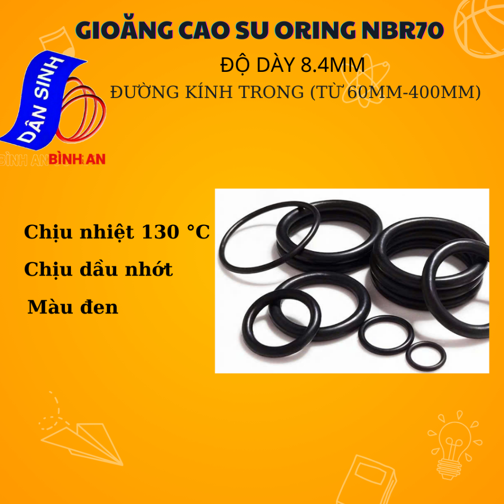 Dày 8.4mm * (60mm đến 400mm Đường kính trong) Gioăng cao su NBR70