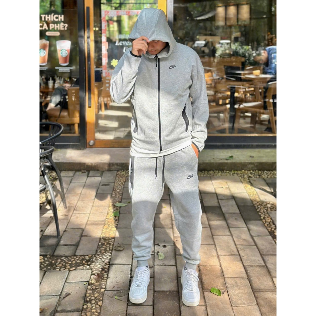 bộ thể thao nam mùa thu đông Nike màu trắng họa tiết,đồ thể thao nam thoáng khí siêu nhẹ cao cấp