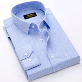 Áo Sơ Mi Nam Công Sở Trung Niên Thương Hiệu Anton Xanh Dương Dài Tay Vải Sợi Cotton Họa Tiết In Chìm - 8561