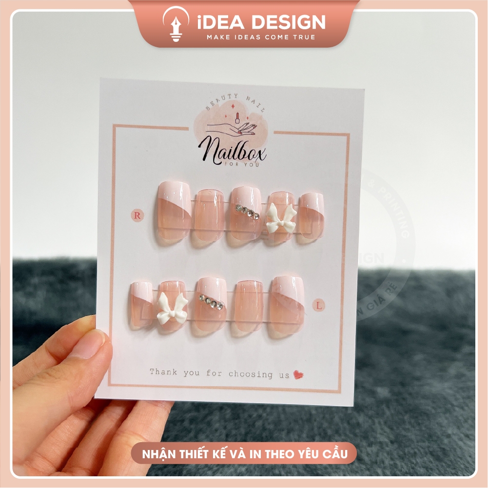 Bìa gắn móng tay giả, Tag nailbox, Thẻ nailbox giá rẻ gắn móng màu hồng PASTEL - Size 11x9cm - Giấy 